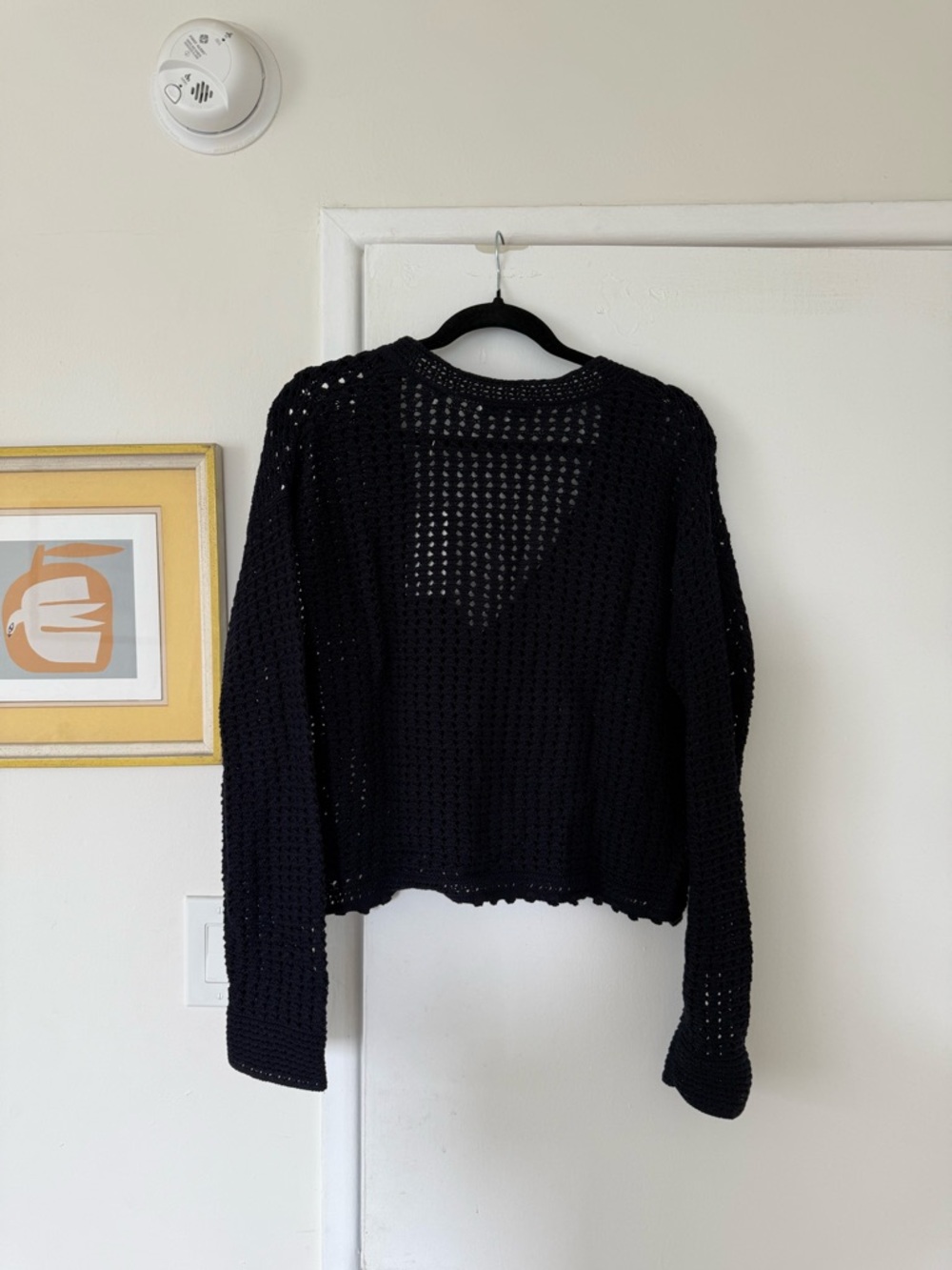 Vince Navy Open-Knit Cropped Button Cardigan - Picture 2 of 3